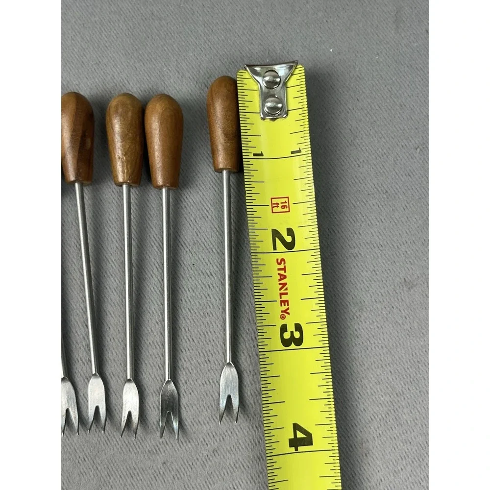 Vintage MCM Oliv-Art Olive Wood Bull Taureau 6 Appetizer Cocktail Skewers Forks